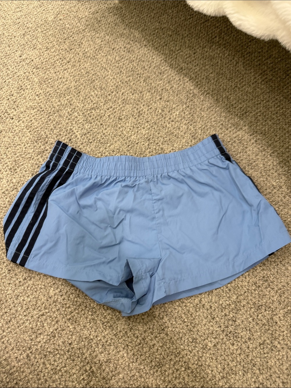 Edikted Light Blue Athletic Shorts with Black Side Stripes